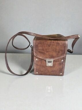 Vintage Brown Faux Leather Box Purse Crossbody Retro Handbag